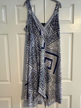 INC International Concepts Navy and White Printed Midi Dress